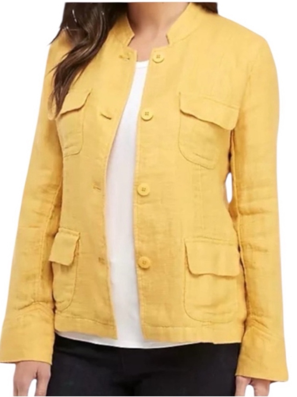 Eileen Fisher Utility Linen Double Woven Jacket fits M To PL Yellow SZ S